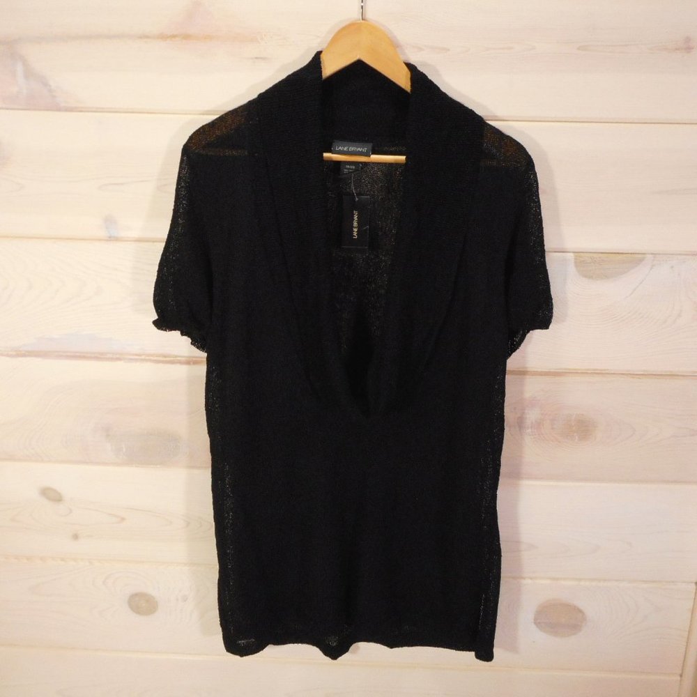 Lane Bryant Women's Size 18/20 Shawl Collar Top Black Sheer